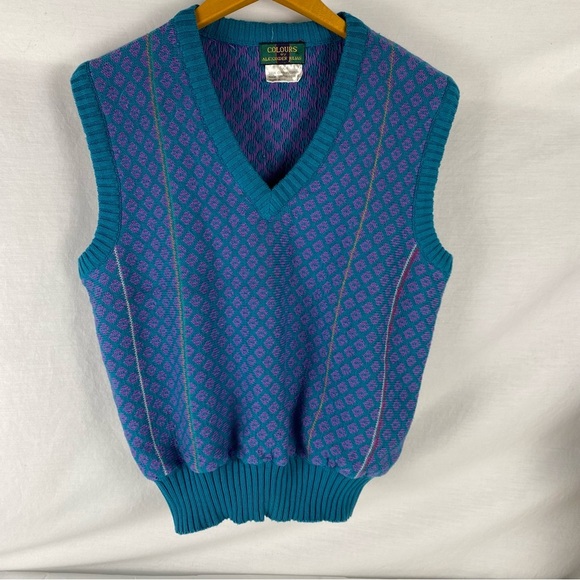 Alexander Julian Tops - VTG Alexander Julian 90s cotton vest teal and purple diamonds